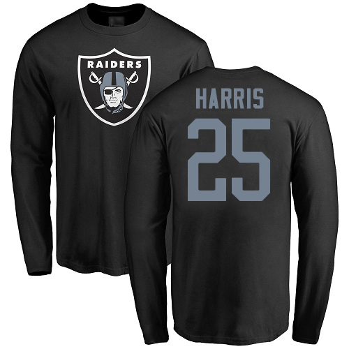 Men Oakland Raiders Olive Erik Harris Name and Number Logo NFL Football #25 Long Sleeve T Shirt->nfl t-shirts->Sports Accessory